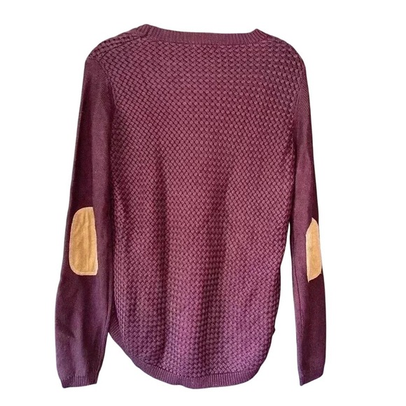 Lazy Knits Womens Burgundy Textured Knit Sweater with Elbow Patches - Picture 4 of 5